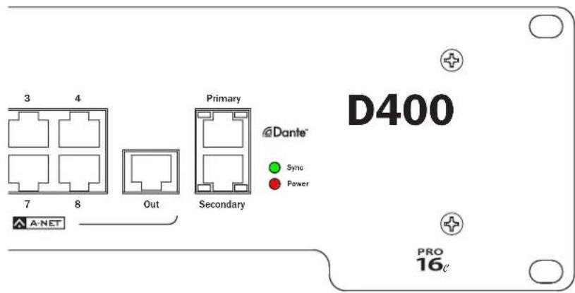 3 4 7 8 Out Primary D400 A-NET Secondary Dante® Sync Power PRO 16℃