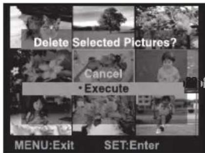 Delete Selected Pictures? Cancel • Execute MENU:Exit SET:Enter