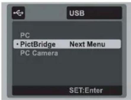 USB PC • PictBridge Next Menu PC Camera SET:Enter