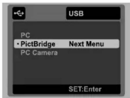 USB PC • PictBridge Next Menu PC Camera SET:Enter