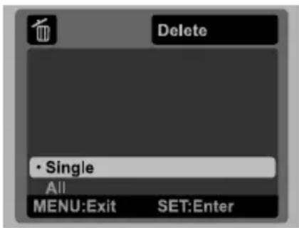 Delete • Single All MENU:Exit SET:Enter