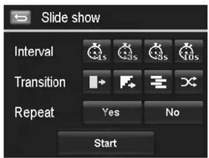 Slide show Interval Transition Repeat Yes No Start