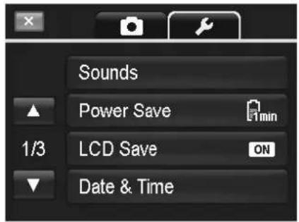 Sounds Power Save 1/3 LCD Save ON Date & Time