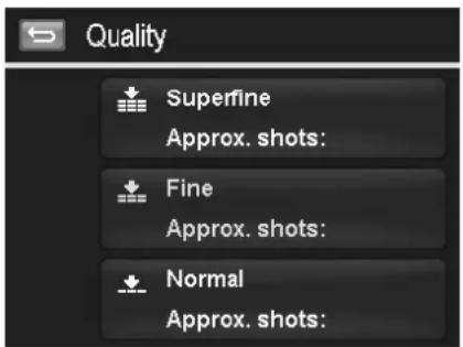 Quality Superfine Approx. shots: Fine Approx. shots: Normal Approx. shots: