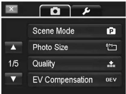 Scene Mode Photo Size 8M 1/5 Quality EV Compensation 0EV