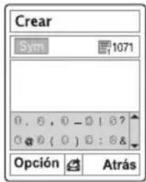 Creat Sym 1071 0. 0, 0 - 0 ! 0 ? @ 0 ( 0 ) 5 : 0 & Opción Atrás