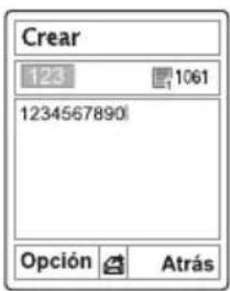 Crear 123 1061 1234567890 Opción Atrás