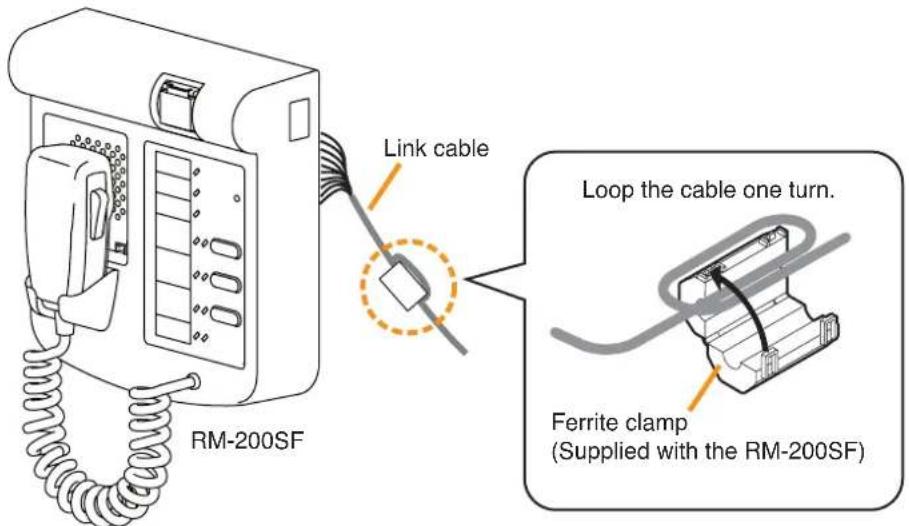 RM-200SF Link cable Loop the cable one turn. Ferrite clamp (Supplied with the RM-200SF)