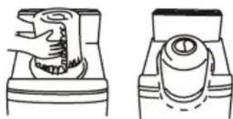 Two technical line drawings of a mechanical component, one showing a rolled-up view and the other a cylindrical assembly (no text or symbols)