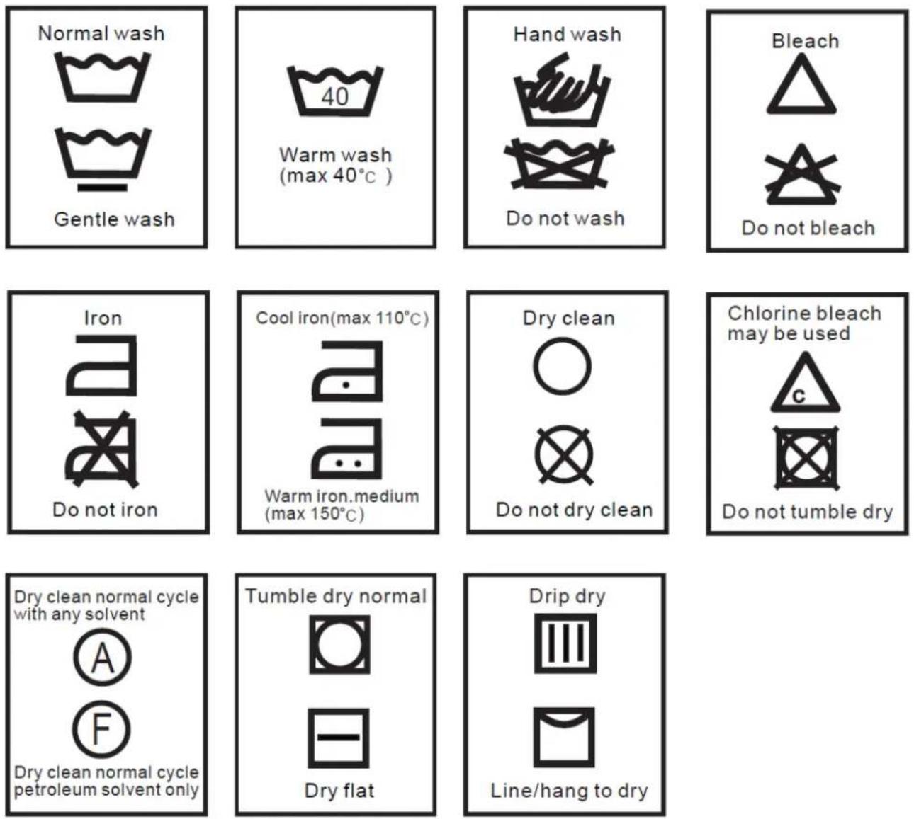 Seiki SC-9500AU7TL - WASH CARE SYMBOLS - 1