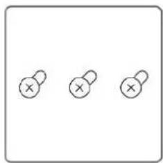 Three identical simple circular symbols with '×' marks, arranged horizontally within a rounded square frame (no text or labels)