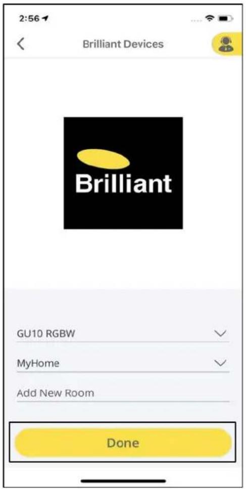 2:56 Brilliant Devices Brilliant GU10 RGBW MyHome Add New Room Done
