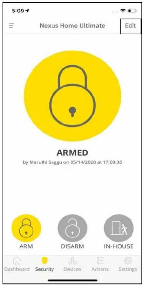 5:09 Nexus Home Ultimate Edit ARMED by Maruthi Saggu on 05/14/2020 at 17:09:36 ARM DISARM IN-HOUSE Dashboard Security Devices Actions Settings