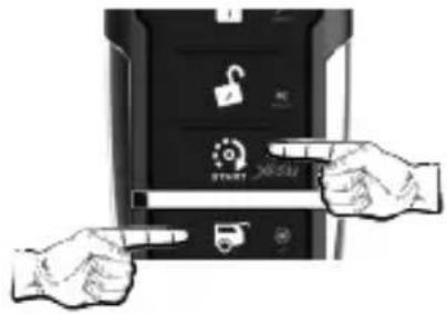 Diagram showing hands interacting with a device panel displaying security icons including lock, lock symbol, and security key