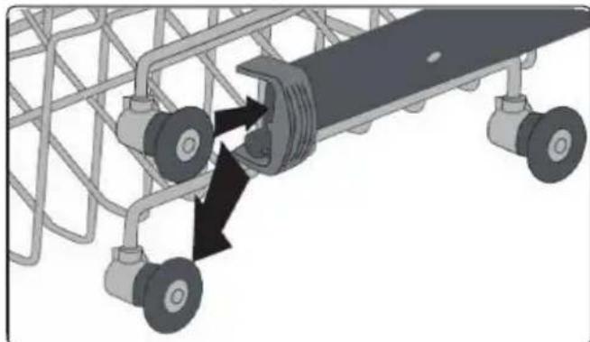 Diagram of a mechanical assembly with wheels and a central component, showing directional arrows (no text or symbols)