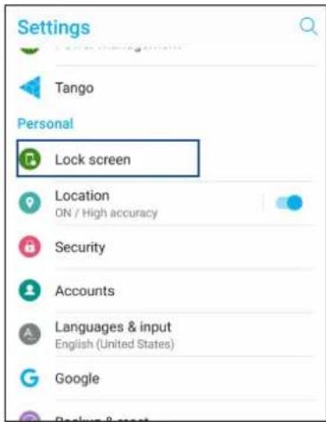 Settings Tango Personal Lock screen Location ON / High accuracy Security Accounts Languages & input English (United States) Google