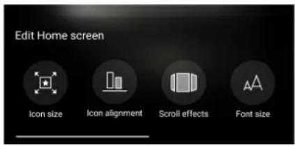 Edit Home screen Icon size Icon alignment Scroll effects Font size