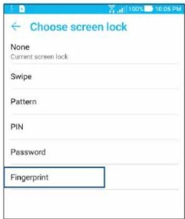 Choose screen lock None Current screen lock Swipe Pattern PIN Password Fingerprint