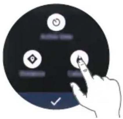 Hand interacting with a circular interface displaying control buttons and a checkmark, likely for digital status or system adjustment.