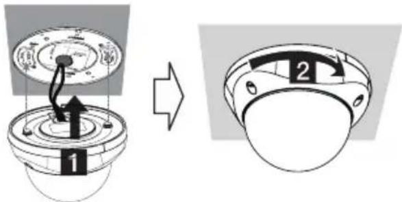 Diagram showing a device's internal structure before and after rotation, labeled with parts 1 and 2.