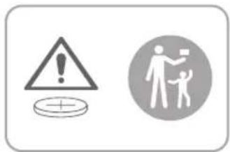 Warning symbol and icon depicting a person holding a sign with a child, alongside a warning triangle with an exclamation mark.