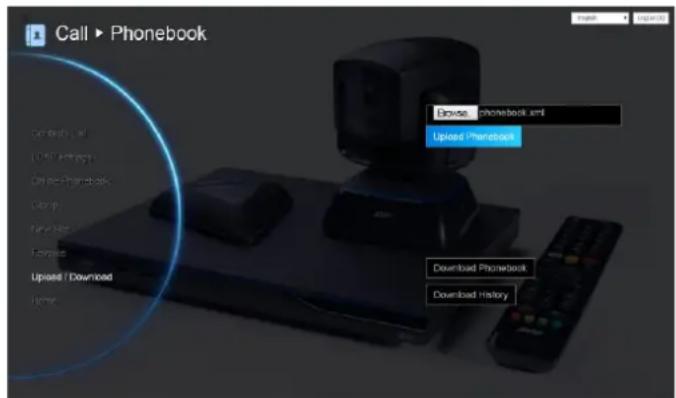 Call ▶ Phonebook Options call Download Activity Options Phonebook Help Find Info Help Options Upload / Download Home Browse phonebook.xml Uploaded / Phonebook Download Phonebook Download History