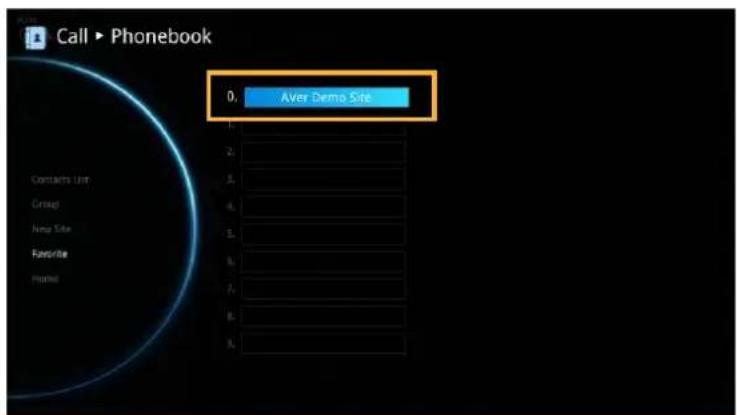 Call ▶ Phonebook 0. Aver Demo Site Contacts Unit Group New Site Favorite Phone