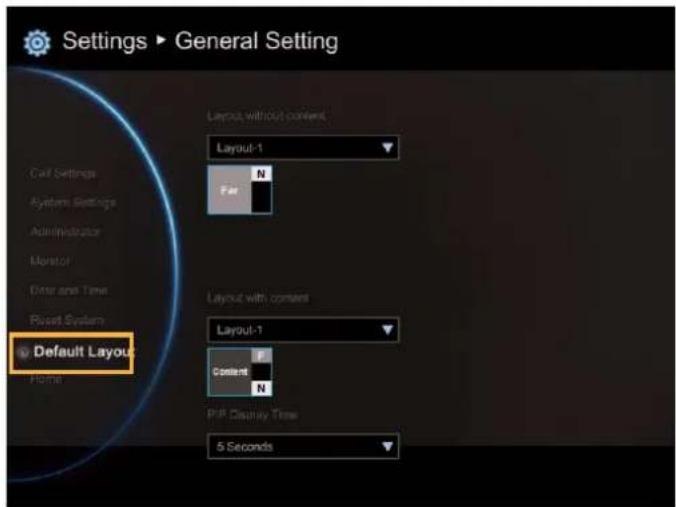 Settings ▶ General Setting Layout without context Layout-1 Far N Layout with context Layout-1 Content F N PUB Display Time 5 Seconds Cull Settings System Settings Administrator Monitor Data and Time Reset System Default Layout Home
