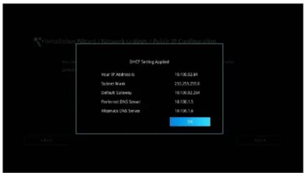 DHCP Setting Applied Your IP Address is 10.100.92.84 Subset Mask 255.255.255.0 Default Gateway 10.100.92.294 Preferred DNS Server 10.100.1.5 Alternate DNS Server 10.100.1.6 OK