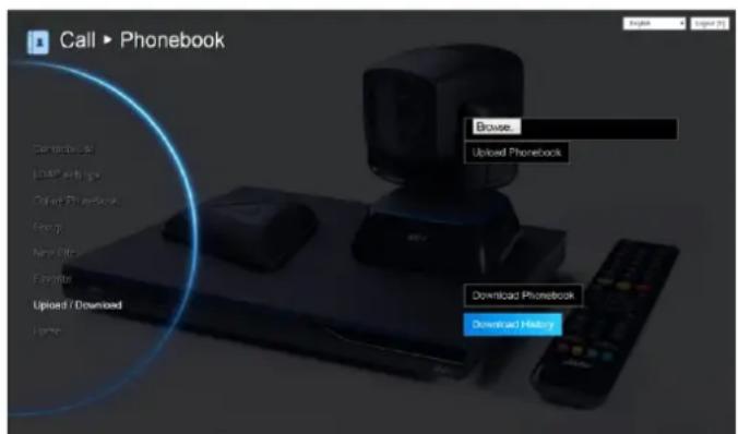 Call ▶ Phonebook Browse Upload Phonebook Download Phonebook Download History