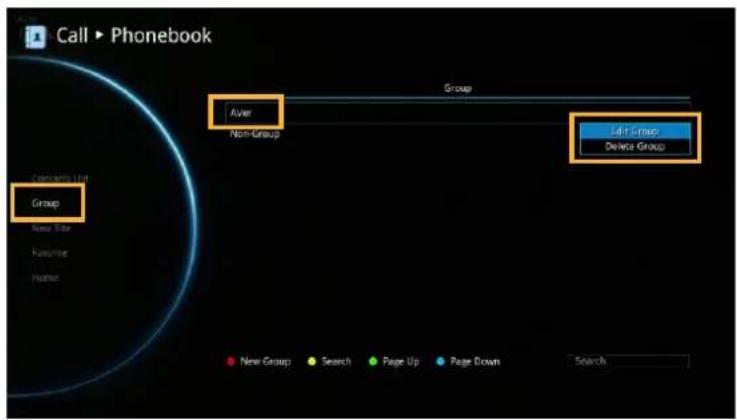 Call ▶ Phonebook Group New Group Delete Group After Non-Group Self-Sgroup Delete Group Search