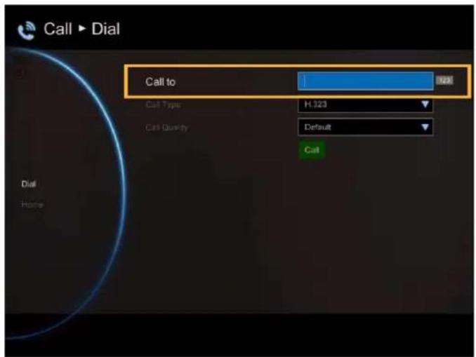 Call ▶ Dial Call to H.323 Default Call Dial Home