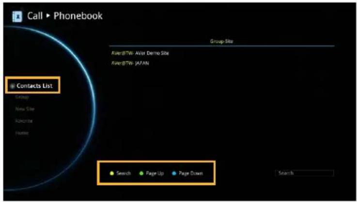 Call ▶ Phonebook Group-Site Aver/BTW-Aver Demo Site Aver/BTW-JAPAN Contacts List Setup New Site Explorer Home Search Page Up Page Down Search