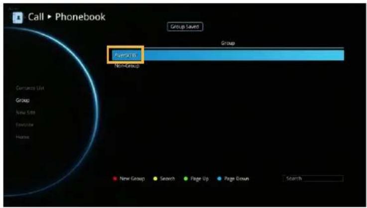 Call ▶ Phonebook Group Select Group New-2019 Non-Group Search Page Up Page Down Search