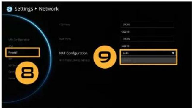 Settings ▶ Network ICD Configuration ICD QGP NAT Configuration NAT Public (NAT) Address Auto 8 9