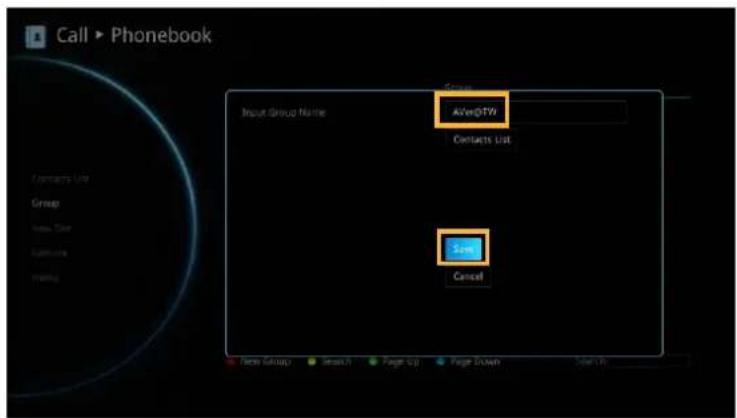Call > Phonebook Group AddQTY Contacts List Cancel Input Group Name Contacts List Group New Time Refresh Timing New Group Search Page Up Page Down Start Up