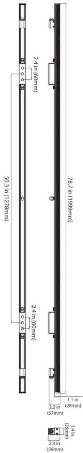 50.3 in (1278mm) 2.4 in (60mm) 2.4 in (60mm) 2.4 in (60mm) 78.7 in (1999mm) 1.4 in (35mm) (59mm) 2.3 in (57mm) (57mm) 1.1 in (28mm) (35mm) 1.4 in