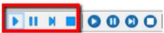 Media player control bar with playback, pause, and play button icons