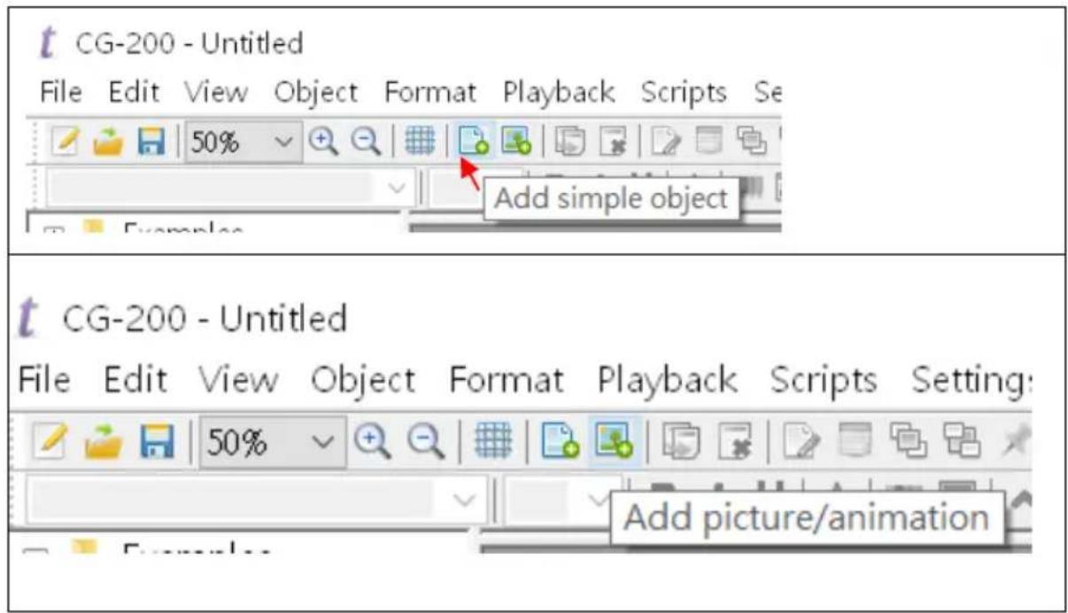 t CG-200 - Untitled File Edit View Object Format Playback Scripts Se 50% Add simple object Add picture/animation