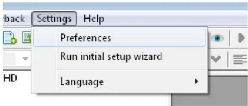 Back Settings Help Preferences Run initial setup wizard Language
