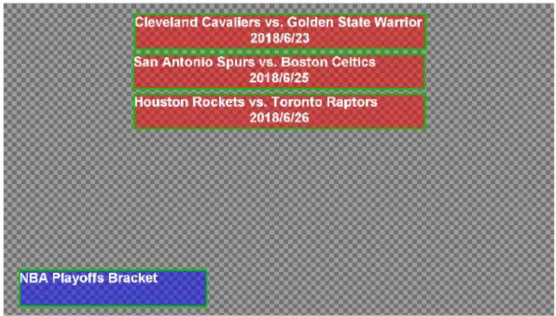 Cleveland Cavaliers vs. Golden State Warrior 2018/6/23 San Antonio Spurs vs. Boston Celtics 2018/6/25 Houston Rockets vs. Toronto Raptors 2018/6/26 NBA Playoffs Bracket