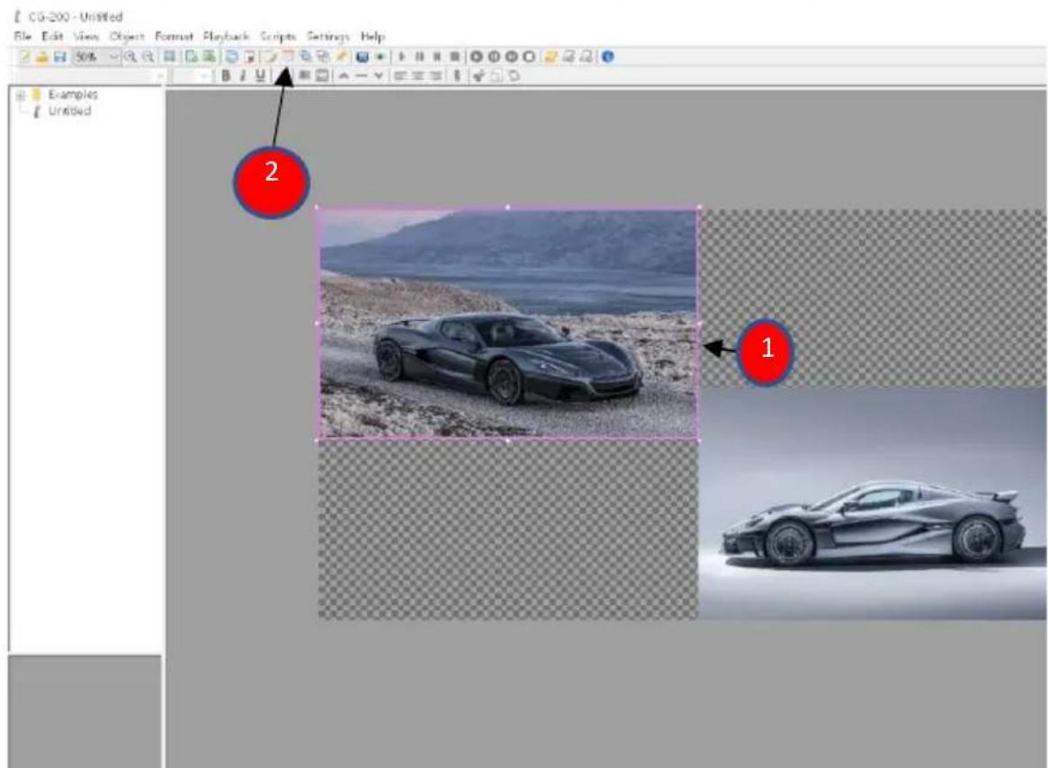CG-200 - Untitled File Edit View Object Format Playback Scripts Settings Help Examples Untitled 2 1