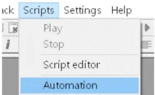 Back Scripts Settings Help Play Stop Script editor Automation
