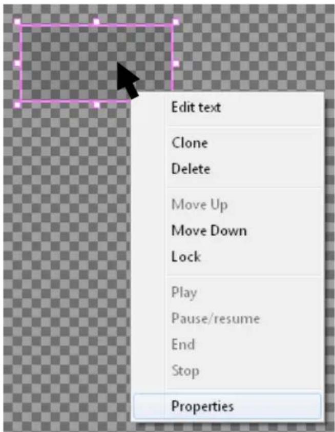 Edit text Clone Delete Move Up Move Down Lock Play Pause/resume End Stop Properties