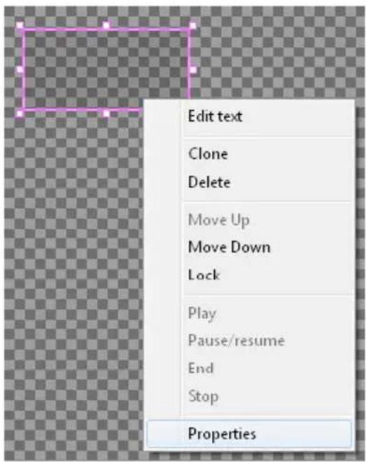 Edit text Clone Delete Move Up Move Down Lock Play Pause/resume End Stop Properties