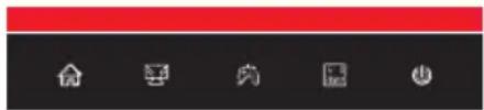 Screenshot of a software toolbar with five labeled icons: home, airplane, door, and pie.