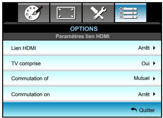 OPTOMA EH341 - Options menu Paramètres lien HDMI - 1