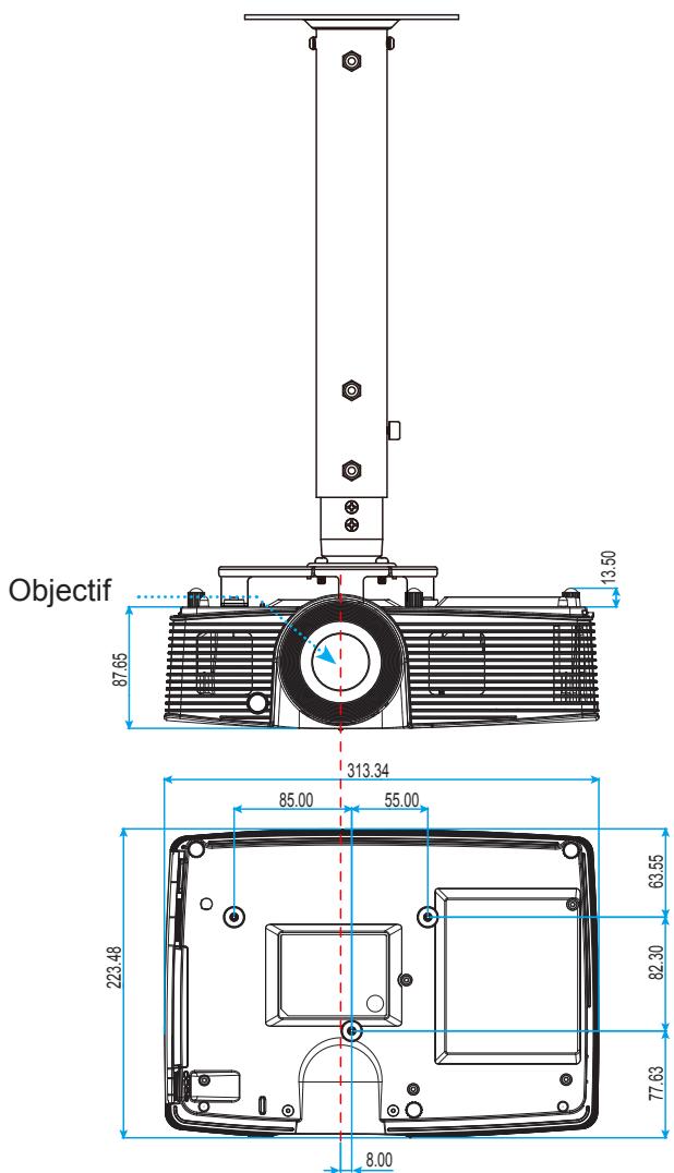 OPTOMA EH341 - Dimensions du projecteur et installation au plafond - 1