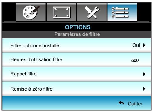 OPTOMA EH341 - Menu Options - Paramètres du filtre optionnel - 1