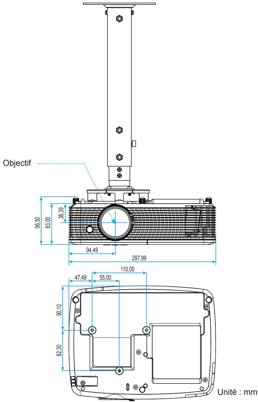 OPTOMA EH345 - Dimensions du projecteur et installation au plafond - 1